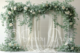 Ivy on White Fabric Curtains Fabric Backdrop-Fabric Photography Backdrop-Snobby Drops Fabric Backdrops for Photography, Exclusive Designs by Tara Mapes Photography, Enchanted Eye Creations by Tara Mapes, photography backgrounds, photography backdrops, fast shipping, US backdrops, cheap photography backdrops
