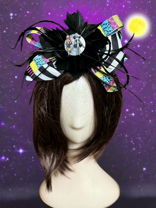 Jack and Sally Feather Bow Fascinator-Accessories-Snobby Drops Fabric Backdrops for Photography, Exclusive Designs by Tara Mapes Photography, Enchanted Eye Creations by Tara Mapes, photography backgrounds, photography backdrops, fast shipping, US backdrops, cheap photography backdrops