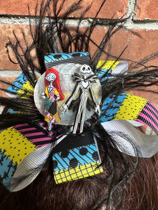 Jack and Sally Bow Fascinator-Accessories-Snobby Drops Fabric Backdrops for Photography, Exclusive Designs by Tara Mapes Photography, Enchanted Eye Creations by Tara Mapes, photography backgrounds, photography backdrops, fast shipping, US backdrops, cheap photography backdrops