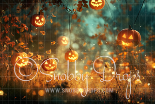 Jack O Lantern Forest Fabric Backdrop Sweep-Fabric Photography Sweep-Snobby Drops Fabric Backdrops for Photography, Exclusive Designs by Tara Mapes Photography, Enchanted Eye Creations by Tara Mapes, photography backgrounds, photography backdrops, fast shipping, US backdrops, cheap photography backdrops