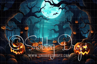 Jack-o-Lantern Forest Halloween Fabric Backdrop-Fabric Photography Backdrop-Snobby Drops Fabric Backdrops for Photography, Exclusive Designs by Tara Mapes Photography, Enchanted Eye Creations by Tara Mapes, photography backgrounds, photography backdrops, fast shipping, US backdrops, cheap photography backdrops