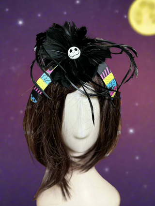 Jack Skellington Feather Fascinator-Accessories-Snobby Drops Fabric Backdrops for Photography, Exclusive Designs by Tara Mapes Photography, Enchanted Eye Creations by Tara Mapes, photography backgrounds, photography backdrops, fast shipping, US backdrops, cheap photography backdrops