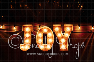 Joy Marquee Lights Fabric Backdrop-Fabric Photography Backdrop-Snobby Drops Fabric Backdrops for Photography, Exclusive Designs by Tara Mapes Photography, Enchanted Eye Creations by Tara Mapes, photography backgrounds, photography backdrops, fast shipping, US backdrops, cheap photography backdrops