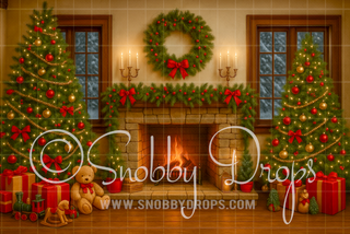 Joyful Fireplace Christmas Fabric Backdrop-Fabric Photography Backdrop-Snobby Drops Fabric Backdrops for Photography, Exclusive Designs by Tara Mapes Photography, Enchanted Eye Creations by Tara Mapes, photography backgrounds, photography backdrops, fast shipping, US backdrops, cheap photography backdrops
