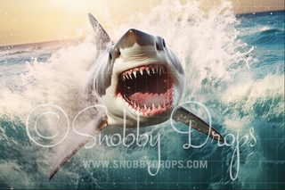 Jumping Shark Fabric Backdrop-Fabric Photography Backdrop-Snobby Drops Fabric Backdrops for Photography, Exclusive Designs by Tara Mapes Photography, Enchanted Eye Creations by Tara Mapes, photography backgrounds, photography backdrops, fast shipping, US backdrops, cheap photography backdrops