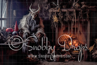 Krampus Living Room Fabric Backdrop-Fabric Photography Backdrop-Snobby Drops Fabric Backdrops for Photography, Exclusive Designs by Tara Mapes Photography, Enchanted Eye Creations by Tara Mapes, photography backgrounds, photography backdrops, fast shipping, US backdrops, cheap photography backdrops