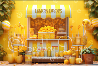 Lemon Drops Lemonade Stand Fabric Backdrop-Fabric Photography Backdrop-Snobby Drops Fabric Backdrops for Photography, Exclusive Designs by Tara Mapes Photography, Enchanted Eye Creations by Tara Mapes, photography backgrounds, photography backdrops, fast shipping, US backdrops, cheap photography backdrops