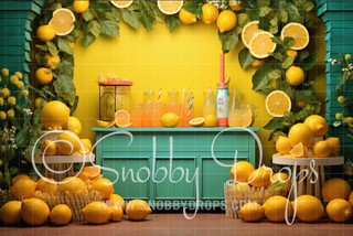 Lemon Garland Lemonade Stand Fabric Backdrop-Fabric Photography Backdrop-Snobby Drops Fabric Backdrops for Photography, Exclusive Designs by Tara Mapes Photography, Enchanted Eye Creations by Tara Mapes, photography backgrounds, photography backdrops, fast shipping, US backdrops, cheap photography backdrops