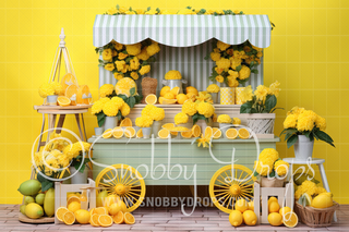 Lemons and Stripes Lemonade Stand Fabric Backdrop-Fabric Photography Backdrop-Snobby Drops Fabric Backdrops for Photography, Exclusive Designs by Tara Mapes Photography, Enchanted Eye Creations by Tara Mapes, photography backgrounds, photography backdrops, fast shipping, US backdrops, cheap photography backdrops