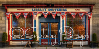 Liberty Souvenirs - Fourth of July Shop Fabric Backdrop - Patriotic Store Fabric Backdrop-Fabric Photography Backdrop-Snobby Drops Fabric Backdrops for Photography, Exclusive Designs by Tara Mapes Photography, Enchanted Eye Creations by Tara Mapes, photography backgrounds, photography backdrops, fast shipping, US backdrops, cheap photography backdrops