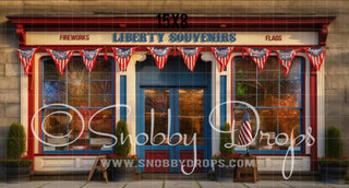 Liberty Souvenirs - Fourth of July Shop Fabric Backdrop - Patriotic Store Fabric Backdrop-Fabric Photography Backdrop-Snobby Drops Fabric Backdrops for Photography, Exclusive Designs by Tara Mapes Photography, Enchanted Eye Creations by Tara Mapes, photography backgrounds, photography backdrops, fast shipping, US backdrops, cheap photography backdrops