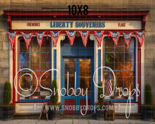 Liberty Souvenirs - Fourth of July Shop Fabric Backdrop - Patriotic Store Fabric Backdrop-Fabric Photography Backdrop-Snobby Drops Fabric Backdrops for Photography, Exclusive Designs by Tara Mapes Photography, Enchanted Eye Creations by Tara Mapes, photography backgrounds, photography backdrops, fast shipping, US backdrops, cheap photography backdrops