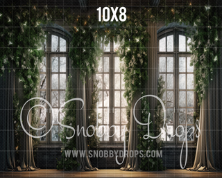 Lighted Garland Christmas Window Fabric Backdrop-Fabric Photography Backdrop-Snobby Drops Fabric Backdrops for Photography, Exclusive Designs by Tara Mapes Photography, Enchanted Eye Creations by Tara Mapes, photography backgrounds, photography backdrops, fast shipping, US backdrops, cheap photography backdrops