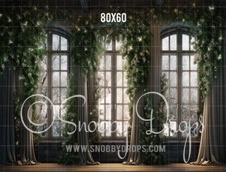 Lighted Garland Christmas Window Fabric Backdrop-Fabric Photography Backdrop-Snobby Drops Fabric Backdrops for Photography, Exclusive Designs by Tara Mapes Photography, Enchanted Eye Creations by Tara Mapes, photography backgrounds, photography backdrops, fast shipping, US backdrops, cheap photography backdrops