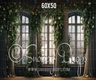 Lighted Garland Christmas Window Fabric Backdrop-Fabric Photography Backdrop-Snobby Drops Fabric Backdrops for Photography, Exclusive Designs by Tara Mapes Photography, Enchanted Eye Creations by Tara Mapes, photography backgrounds, photography backdrops, fast shipping, US backdrops, cheap photography backdrops