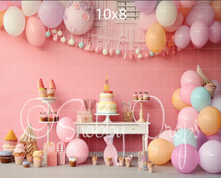 Lil Sweetie Pastel Balloons and Cake Smash Fabric Backdrop-Fabric Photography Backdrop-Snobby Drops Fabric Backdrops for Photography, Exclusive Designs by Tara Mapes Photography, Enchanted Eye Creations by Tara Mapes, photography backgrounds, photography backdrops, fast shipping, US backdrops, cheap photography backdrops