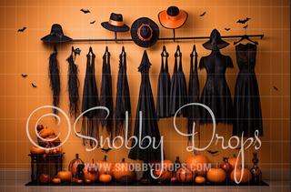 Little Witch Closet Halloween Fabric Backdrop-Fabric Photography Backdrop-Snobby Drops Fabric Backdrops for Photography, Exclusive Designs by Tara Mapes Photography, Enchanted Eye Creations by Tara Mapes, photography backgrounds, photography backdrops, fast shipping, US backdrops, cheap photography backdrops