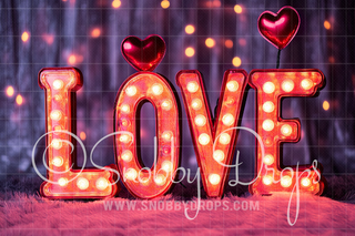 Love in Marquee Lights Fabric Backdrop-Fabric Photography Backdrop-Snobby Drops Fabric Backdrops for Photography, Exclusive Designs by Tara Mapes Photography, Enchanted Eye Creations by Tara Mapes, photography backgrounds, photography backdrops, fast shipping, US backdrops, cheap photography backdrops