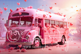 Love Pink Vday Bus Fabric Backdrop-Fabric Photography Backdrop-Snobby Drops Fabric Backdrops for Photography, Exclusive Designs by Tara Mapes Photography, Enchanted Eye Creations by Tara Mapes, photography backgrounds, photography backdrops, fast shipping, US backdrops, cheap photography backdrops