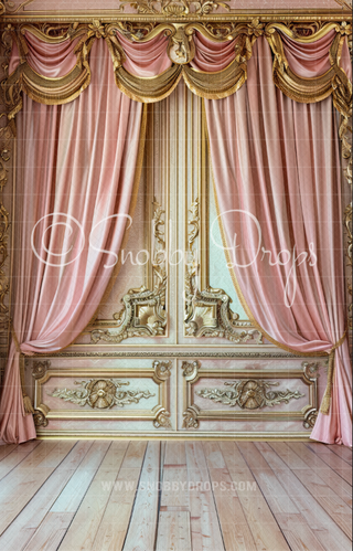 Luxurious Gold and Pink Room Backdrop Sweep-Fabric Photography Backdrop-Snobby Drops Fabric Backdrops for Photography, Exclusive Designs by Tara Mapes Photography, Enchanted Eye Creations by Tara Mapes, photography backgrounds, photography backdrops, fast shipping, US backdrops, cheap photography backdrops