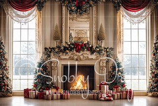 Luxury Ivory Christmas Fireplace Fabric Backdrop-Fabric Photography Backdrop-Snobby Drops Fabric Backdrops for Photography, Exclusive Designs by Tara Mapes Photography, Enchanted Eye Creations by Tara Mapes, photography backgrounds, photography backdrops, fast shipping, US backdrops, cheap photography backdrops