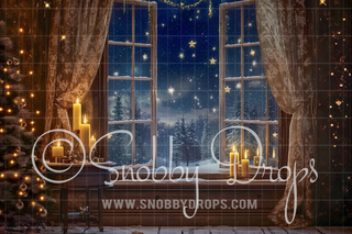 Magical Painterly Christmas Window Fabric Backdrop-Fabric Photography Backdrop-Snobby Drops Fabric Backdrops for Photography, Exclusive Designs by Tara Mapes Photography, Enchanted Eye Creations by Tara Mapes, photography backgrounds, photography backdrops, fast shipping, US backdrops, cheap photography backdrops