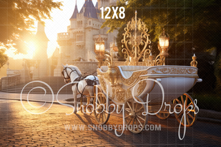 Magical Princess Carriage at Castle Fabric Backdrop-Fabric Photography Backdrop-Snobby Drops Fabric Backdrops for Photography, Exclusive Designs by Tara Mapes Photography, Enchanted Eye Creations by Tara Mapes, photography backgrounds, photography backdrops, fast shipping, US backdrops, cheap photography backdrops