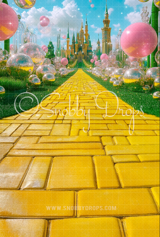 Magical Yellow Brick Road Fabric Backdrop Sweep-Fabric Photography Sweep-Snobby Drops Fabric Backdrops for Photography, Exclusive Designs by Tara Mapes Photography, Enchanted Eye Creations by Tara Mapes, photography backgrounds, photography backdrops, fast shipping, US backdrops, cheap photography backdrops