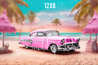 Malibu Beach Doll Car Fabric Backdrop-Fabric Photography Backdrop-Snobby Drops Fabric Backdrops for Photography, Exclusive Designs by Tara Mapes Photography, Enchanted Eye Creations by Tara Mapes, photography backgrounds, photography backdrops, fast shipping, US backdrops, cheap photography backdrops