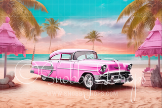 Malibu Beach Doll Car Fabric Backdrop-Fabric Photography Backdrop-Snobby Drops Fabric Backdrops for Photography, Exclusive Designs by Tara Mapes Photography, Enchanted Eye Creations by Tara Mapes, photography backgrounds, photography backdrops, fast shipping, US backdrops, cheap photography backdrops