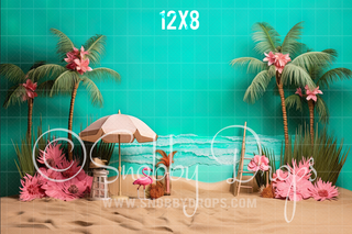 Malibu Doll Baby Beach Fabric Backdrop-Fabric Photography Backdrop-Snobby Drops Fabric Backdrops for Photography, Exclusive Designs by Tara Mapes Photography, Enchanted Eye Creations by Tara Mapes, photography backgrounds, photography backdrops, fast shipping, US backdrops, cheap photography backdrops