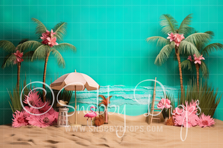 Malibu Doll Baby Beach Fabric Tot Drop-Fabric Photography Tot Drop-Snobby Drops Fabric Backdrops for Photography, Exclusive Designs by Tara Mapes Photography, Enchanted Eye Creations by Tara Mapes, photography backgrounds, photography backdrops, fast shipping, US backdrops, cheap photography backdrops