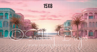 Malibu Doll Beach Dreamhouse Mansion Fabric Backdrop 2-Fabric Photography Backdrop-Snobby Drops Fabric Backdrops for Photography, Exclusive Designs by Tara Mapes Photography, Enchanted Eye Creations by Tara Mapes, photography backgrounds, photography backdrops, fast shipping, US backdrops, cheap photography backdrops