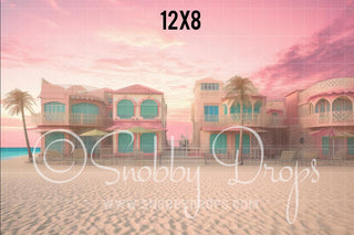 Malibu Doll Beach Dreamhouse Mansion Fabric Backdrop-Fabric Photography Backdrop-Snobby Drops Fabric Backdrops for Photography, Exclusive Designs by Tara Mapes Photography, Enchanted Eye Creations by Tara Mapes, photography backgrounds, photography backdrops, fast shipping, US backdrops, cheap photography backdrops