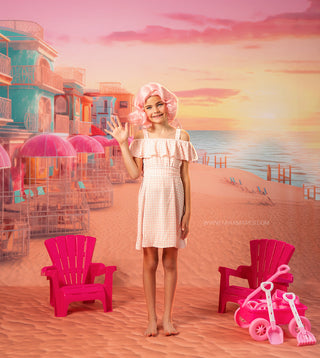 Malibu Doll Beach Mansion and Ferris Wheel Fabric Backdrop-Fabric Photography Backdrop-Snobby Drops Fabric Backdrops for Photography, Exclusive Designs by Tara Mapes Photography, Enchanted Eye Creations by Tara Mapes, photography backgrounds, photography backdrops, fast shipping, US backdrops, cheap photography backdrops