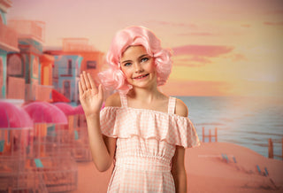 Malibu Doll Beach Mansion and Ferris Wheel Fabric Backdrop-Fabric Photography Backdrop-Snobby Drops Fabric Backdrops for Photography, Exclusive Designs by Tara Mapes Photography, Enchanted Eye Creations by Tara Mapes, photography backgrounds, photography backdrops, fast shipping, US backdrops, cheap photography backdrops