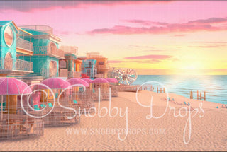 Malibu Doll Beach Mansion and Ferris Wheel Fabric Backdrop-Fabric Photography Backdrop-Snobby Drops Fabric Backdrops for Photography, Exclusive Designs by Tara Mapes Photography, Enchanted Eye Creations by Tara Mapes, photography backgrounds, photography backdrops, fast shipping, US backdrops, cheap photography backdrops