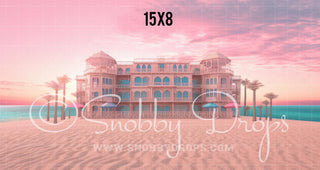 Malibu Doll Beach Mansion Fabric Backdrop-Fabric Photography Backdrop-Snobby Drops Fabric Backdrops for Photography, Exclusive Designs by Tara Mapes Photography, Enchanted Eye Creations by Tara Mapes, photography backgrounds, photography backdrops, fast shipping, US backdrops, cheap photography backdrops