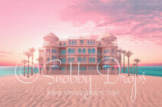 Malibu Doll Beach Mansion Fabric Backdrop-Fabric Photography Backdrop-Snobby Drops Fabric Backdrops for Photography, Exclusive Designs by Tara Mapes Photography, Enchanted Eye Creations by Tara Mapes, photography backgrounds, photography backdrops, fast shipping, US backdrops, cheap photography backdrops