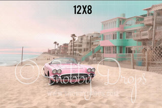 Malibu Doll Beach Sports Car Fabric Backdrop 2-Fabric Photography Backdrop-Snobby Drops Fabric Backdrops for Photography, Exclusive Designs by Tara Mapes Photography, Enchanted Eye Creations by Tara Mapes, photography backgrounds, photography backdrops, fast shipping, US backdrops, cheap photography backdrops