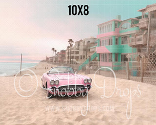 Malibu Doll Beach Sports Car Fabric Backdrop 2-Fabric Photography Backdrop-Snobby Drops Fabric Backdrops for Photography, Exclusive Designs by Tara Mapes Photography, Enchanted Eye Creations by Tara Mapes, photography backgrounds, photography backdrops, fast shipping, US backdrops, cheap photography backdrops