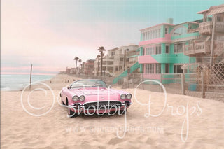 Malibu Doll Beach Sports Car Fabric Backdrop 2-Fabric Photography Backdrop-Snobby Drops Fabric Backdrops for Photography, Exclusive Designs by Tara Mapes Photography, Enchanted Eye Creations by Tara Mapes, photography backgrounds, photography backdrops, fast shipping, US backdrops, cheap photography backdrops