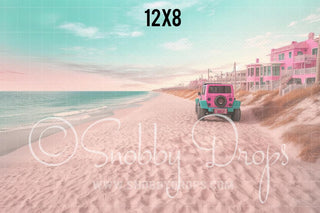 Malibu Doll Beach SUV Fabric Backdrop-Fabric Photography Backdrop-Snobby Drops Fabric Backdrops for Photography, Exclusive Designs by Tara Mapes Photography, Enchanted Eye Creations by Tara Mapes, photography backgrounds, photography backdrops, fast shipping, US backdrops, cheap photography backdrops