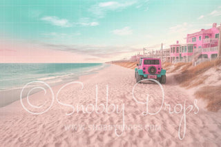 Malibu Doll Beach SUV Fabric Backdrop-Fabric Photography Backdrop-Snobby Drops Fabric Backdrops for Photography, Exclusive Designs by Tara Mapes Photography, Enchanted Eye Creations by Tara Mapes, photography backgrounds, photography backdrops, fast shipping, US backdrops, cheap photography backdrops