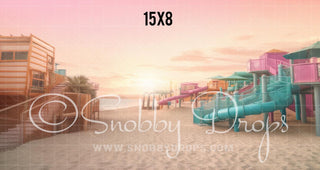 Malibu Doll Beach Waterpark Fabric Backdrop-Fabric Photography Backdrop-Snobby Drops Fabric Backdrops for Photography, Exclusive Designs by Tara Mapes Photography, Enchanted Eye Creations by Tara Mapes, photography backgrounds, photography backdrops, fast shipping, US backdrops, cheap photography backdrops