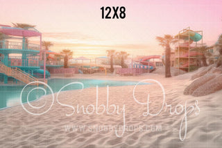 Malibu Doll Beach Waterpark Fabric Backdrop-Fabric Photography Backdrop-Snobby Drops Fabric Backdrops for Photography, Exclusive Designs by Tara Mapes Photography, Enchanted Eye Creations by Tara Mapes, photography backgrounds, photography backdrops, fast shipping, US backdrops, cheap photography backdrops