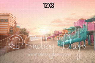 Malibu Doll Beach Waterpark Fabric Backdrop-Fabric Photography Backdrop-Snobby Drops Fabric Backdrops for Photography, Exclusive Designs by Tara Mapes Photography, Enchanted Eye Creations by Tara Mapes, photography backgrounds, photography backdrops, fast shipping, US backdrops, cheap photography backdrops