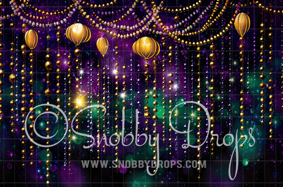 Snobby Mardi Gras Curtain Beads Fabric Backdrop by Snobby Drops