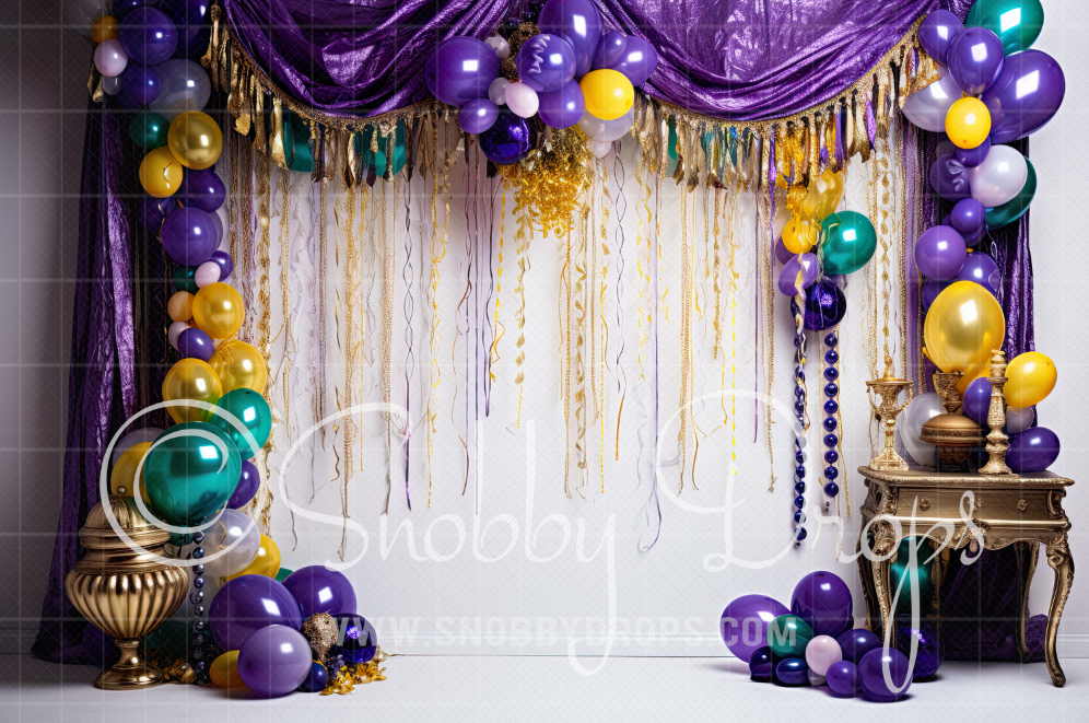 Beads and Glitter Mardi Gras Fabric Backdrop exclusive at Snobby Drops