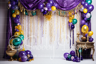 Mardi Gras Studio Fabric Backdrop-Fabric Photography Backdrop-Snobby Drops Fabric Backdrops for Photography, Exclusive Designs by Tara Mapes Photography, Enchanted Eye Creations by Tara Mapes, photography backgrounds, photography backdrops, fast shipping, US backdrops, cheap photography backdrops